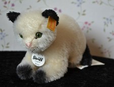 Steiff, KITTY CAT, lying, mohair, black/white, 14 cm