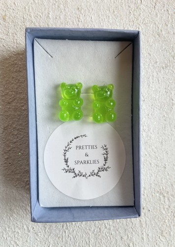 Green gummy bear stud earrings - green,