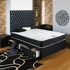 BLACK DIVAN BED + ORTHO DAMASK MATTRESS + H/B 6FT 5FT 4FT6 4FT 3FT6 3FT 2FT6