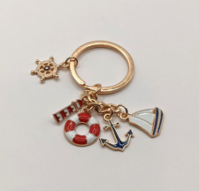 Gold tone Red and blue nautical themed keychain