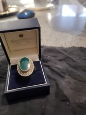 Vintage Silver Ring with Green Stone & Marcasite – Size U