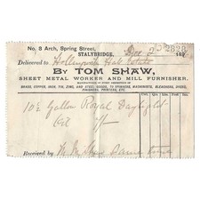 1896 Billhead, Tom Shaw, Sheet Metal Worker, Spring Street STALYBRIDGE