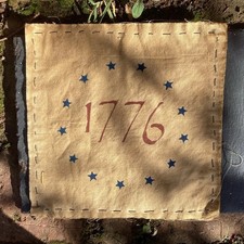 Primitive Tea Dyed Rustic Homespun Stencilled Messy Stitching candle Mat  1776