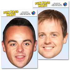 Ant and Dec - Twin Pack Ready To Wear Celebrity Card Face Mask optional Standee