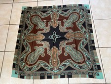 Vintage 100% Pure Silk Liz Claiborne Brown Teal Green Paisley Swirl Design Scarf