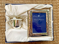 Christening Baby SET - Cup and photo frame Boxed, silver plated, engravable, NEW