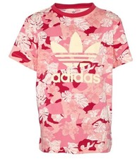 Adidas Originals Junior Trefoil T-Shirt Easy Pink Floral Kids Tee size 14-15 yrs