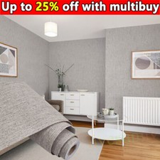 Plain Grey Textured Wallpaper Embossed Thick.Woven Linen Effect Wall Paper Decor
