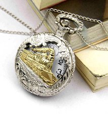 Pocket watch Silver gold Train