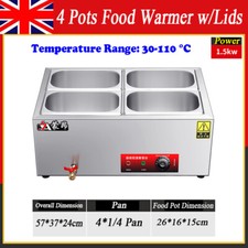 Commercial 4 Pots Bain Marie Electric Wet Well Sauce Food Pan Heat Food Warmer