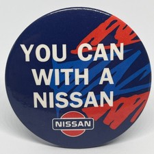 Vintage Nissan Car Promo Pin Badge Advertising Transport Vehicle Memorabilia