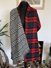 Huge ZARA Checked Soft Winter Scarf Red Black Shawl Wrap 86x210cm Houndstooth