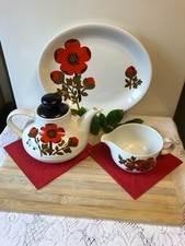 Retro Alfred Meakin 'Poppy Pimpernel' Rare Tea Pot& Milk Jug Glo White Ironstone