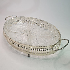 Antique EPNS Serving Dish w/ Cut Glass Insert - Pierced Oval Design - Stunning!