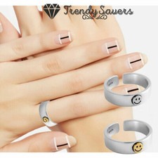 Smiley Face Ring Silver Open Rings Adjustable Smile Knuckle 925 Sterling Silver 