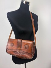 Beautiful Vintage Tooled Leather Shoulder Satchel Bag