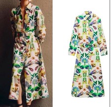 ZARA NEW MIDI BELTED FLORAL PRINT POPLIN SHIRT DRESS SIZE M REF:0387/064