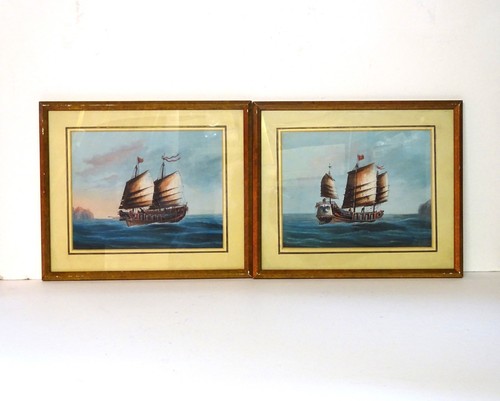 Pair sailing ships junks