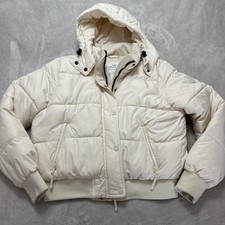 Hollister Cream ultimate puffer jacket with removeable hood, Size Medium