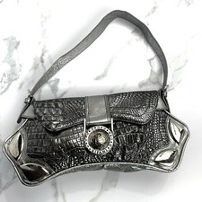 RIPANI ITALY Embossed Pewter Metallic Silver Leather Shoulder Satchel Bag Y2K