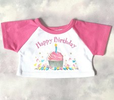 Build A Bear White & Pink, Happy Birthday T-shirt. B 394