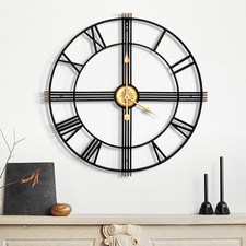 Large Modern Metal Wall Clock 40cm Silent Roman Numeral Skeleton Decor