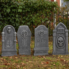 Halloween Tombstone 4 Skull Graveyard Headstones – RIP Gravestone Decoration Spi