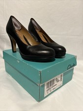Clarks Anika Kendra Black Leather Court Shoes Heel Small Platform Size 3 UK