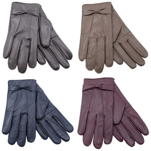 Ladies leather gloves fleece - leather,