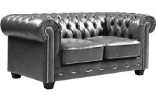SOFAINSTORE Grey Leather Chesterfield Sofa – 2 Seater | Tufted, Vintage Look