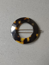 Vintage France Marked Round Tortoise Shell Patterned Hair Clip