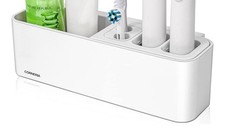 Automatic Toothpaste Dispenser + 5 Toothbrush Holder Stand Wall Mounted Bathroom