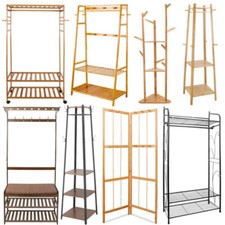 Solid Wood Coat Rack Stand Clothes Hanging Rail Rack Shelf Closet Portable Use