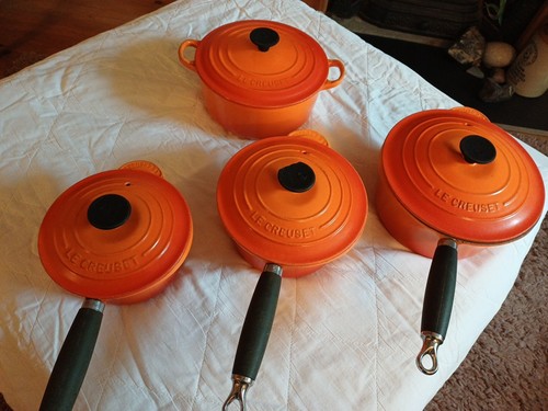 Cruset orange saucepans - le,