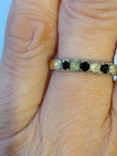 Blue And Yellow / Clear Stone Half Eternity Ring Size M