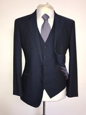 T M LEWIN - Mens 3 Piece BLUE WOOL & MOHAIR SUIT - 38 Short - W32 L29 -NICE SUIT