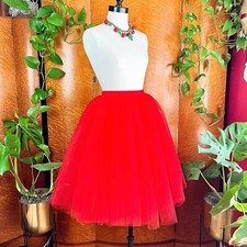 NWT Red 5 Layer Fully Lined Tulle Ballerina Cosplay Evening  Crinoline Skirt S M