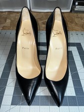 Christian Louboutin Pigalle 100 Black Calf Heels Stiletto Red Bottom Sz 39.5