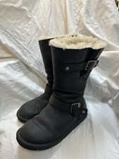 UGG AU Kensington Women Black Leather Buckle Wool Lined Boot Size UK5.5 EU38 US7