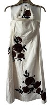 Coast Size 14 Ivory With Chocolate Flower Detail Bodice Dress & Matching Handbag