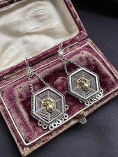 Antique Edwardian Vintage Silver Spiders Web Dangly Earrings Pierced 