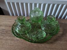 Vintage Bagley Rutland Green Glass Art Deco Set Dressing Table 
