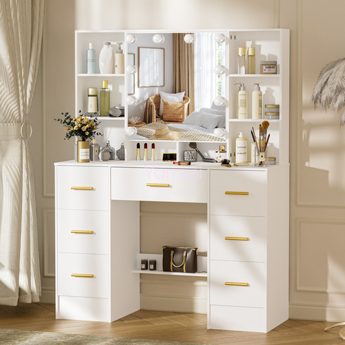 White dressing table - white, led