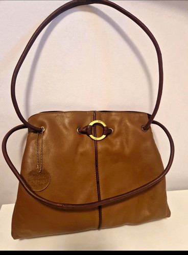 Brown leather shoulder bag - brown,