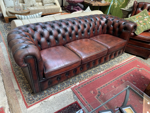 Vintage red chesterfield three - chesterfield,
