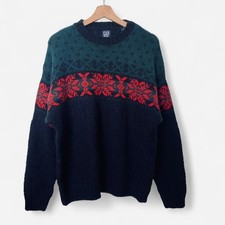 Vintage Gap Jumper Sweater Men's Medium Navy Fair Isle Nordic Wool Festive