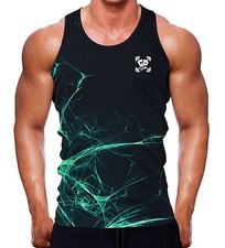 Shredded Neon Blue Tank Vest Men Gym Wear Workout Clothing Muscle Fitted SC6