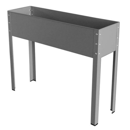 Raised grey metal planter box - planter,