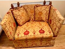 Stokers Drop Arm Love Chair In Lovely Condition with Spice Fabric & Cushions