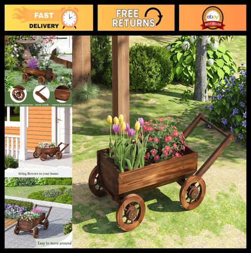 Rustic wooden garden planter - rustic,